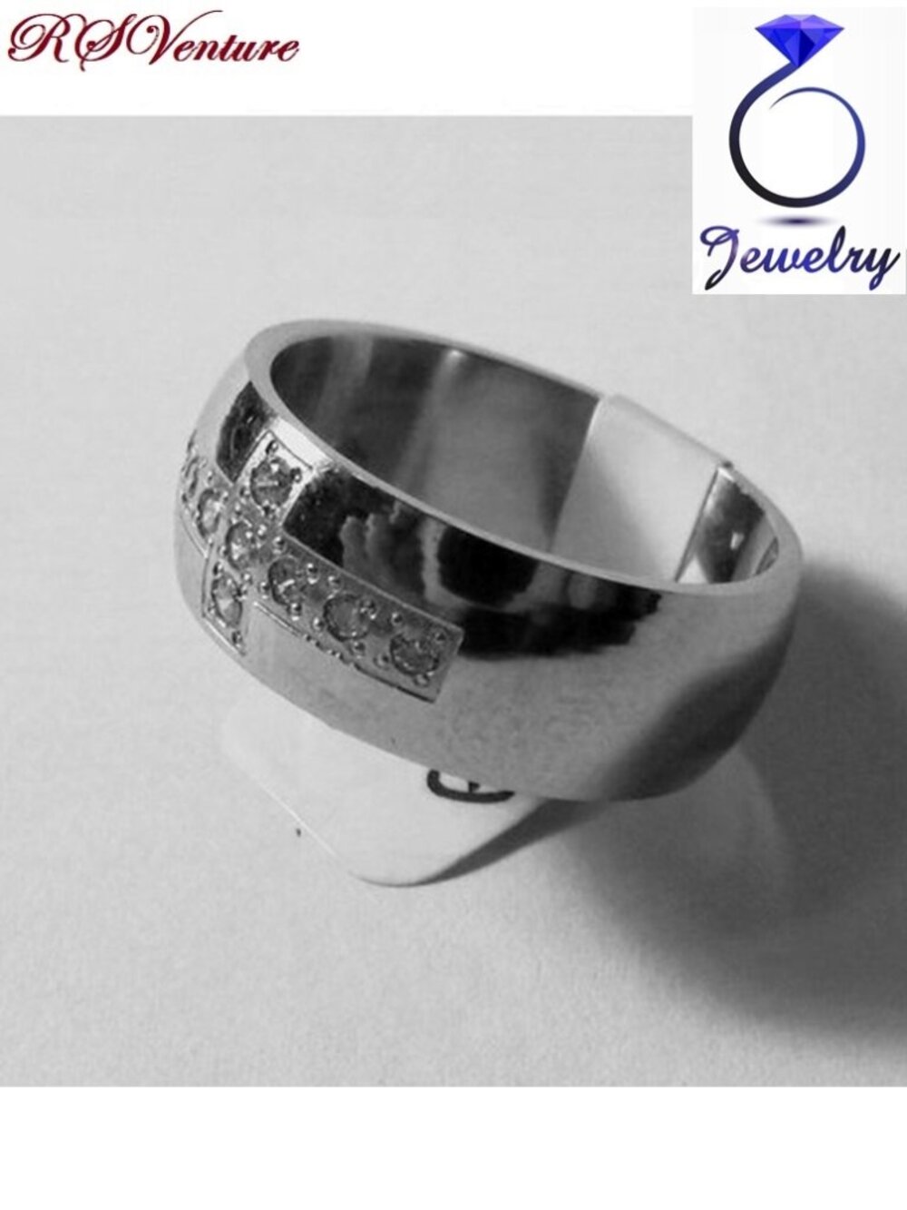 Titanium Ring with Rhinestones Size 8